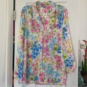 Floral & Ivy Light Chiffon Blouse - Multicolor Pastels Resorwear Quiet Luxury